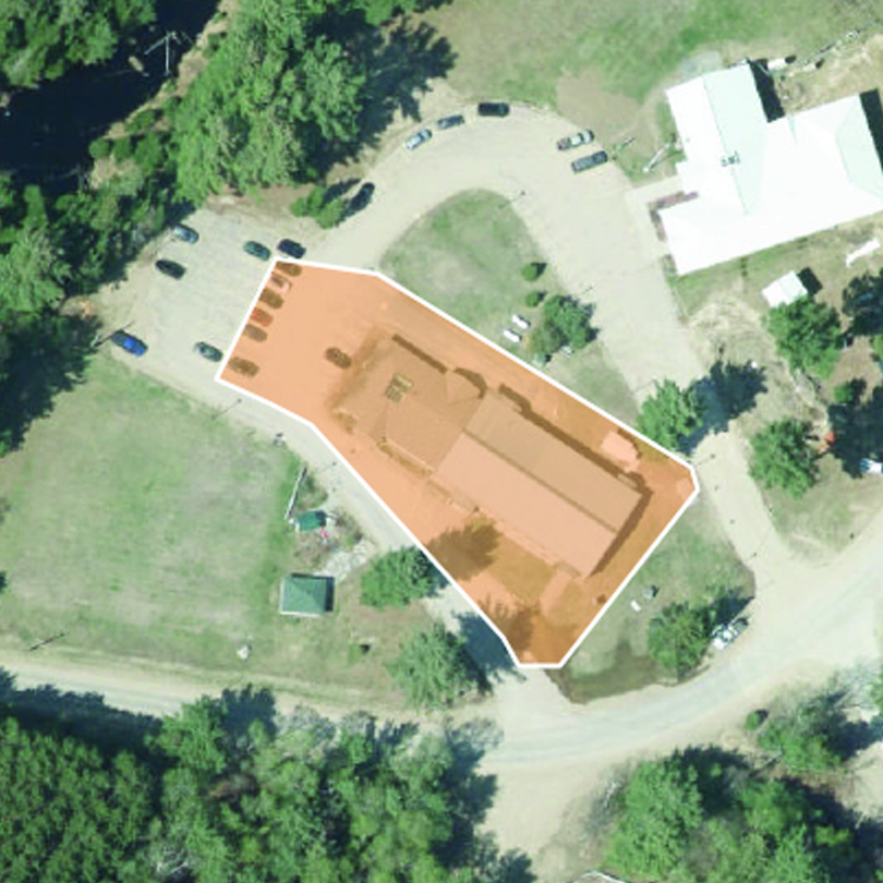 Aerial view of 1014 Dwight Beach Road with an orange outline showing the work area.